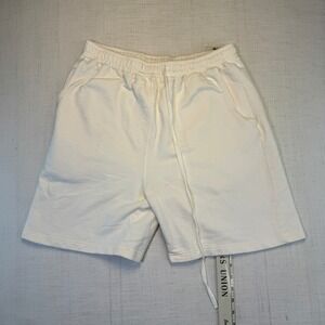 Vintage Eddie Bauer Sweat Shorts Medium Mens Cream Elastic Drawstring Waist Cozy